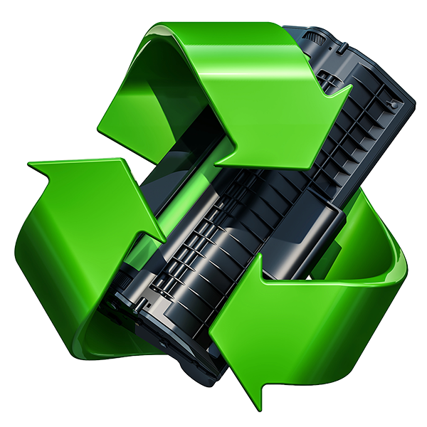 Toner im Recycling-Symbol – sichere Entsorgung von Druckerzubehör in Köln und Rhein-Ruhr